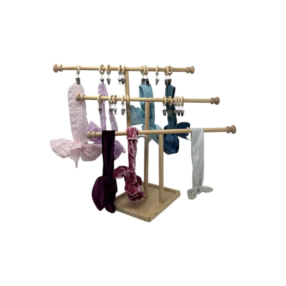 Hair Accessory Stand and Headbands 3 tiered stand 20 clips 7 pcs bows baby